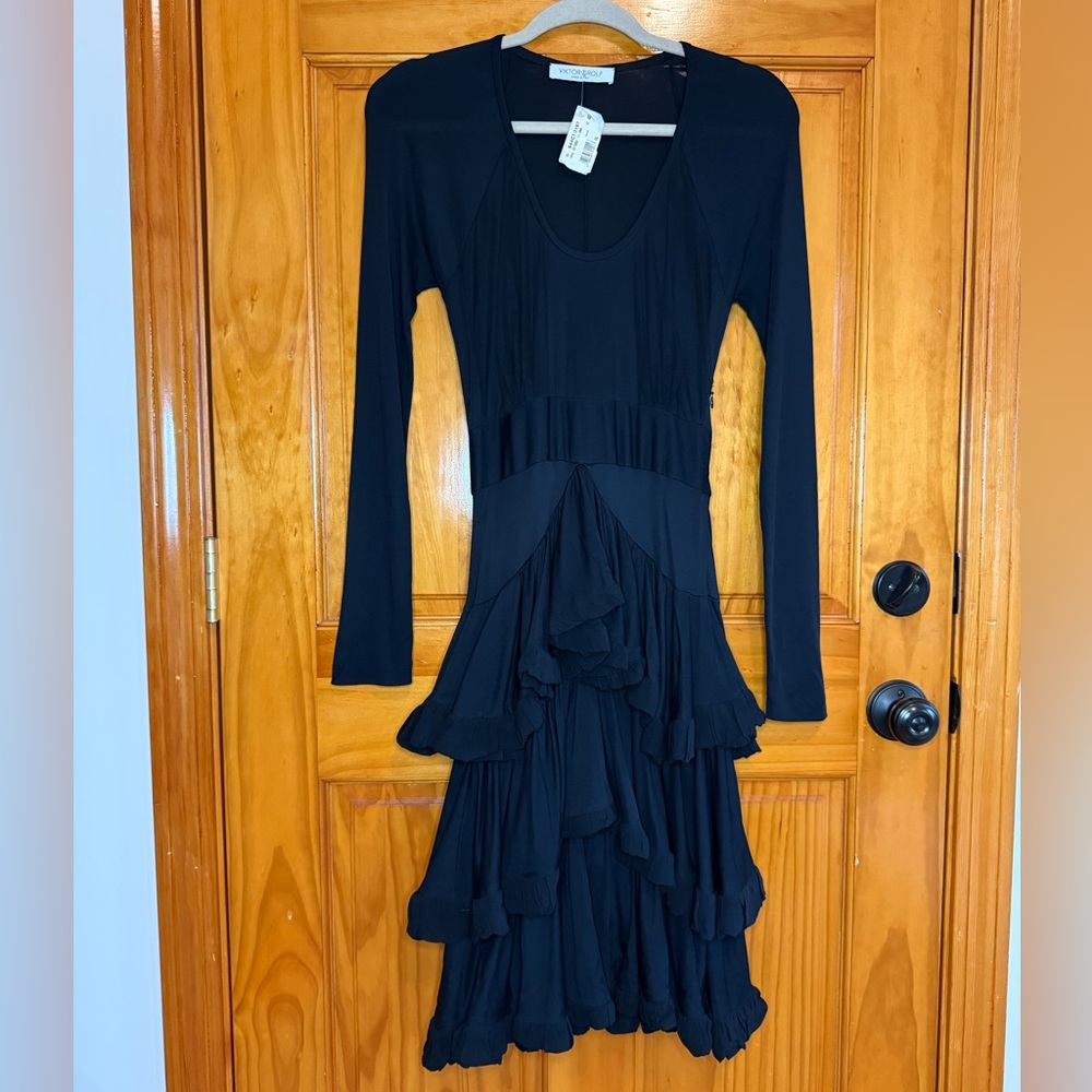 Viktor & Rolf Layered Long Sleeve Black Dress Runway Silk blend Womens US 4